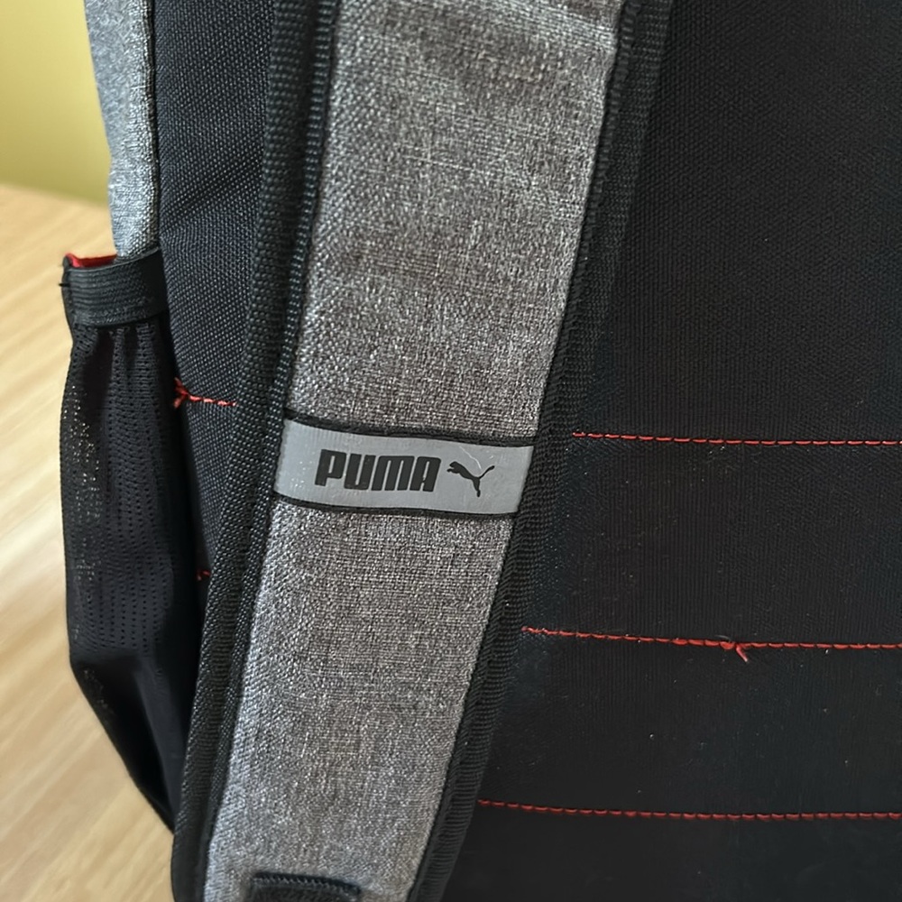 Puma backpack black red gray laptop compartment pockets, front zip pocket, logo - Picture 6 of 8